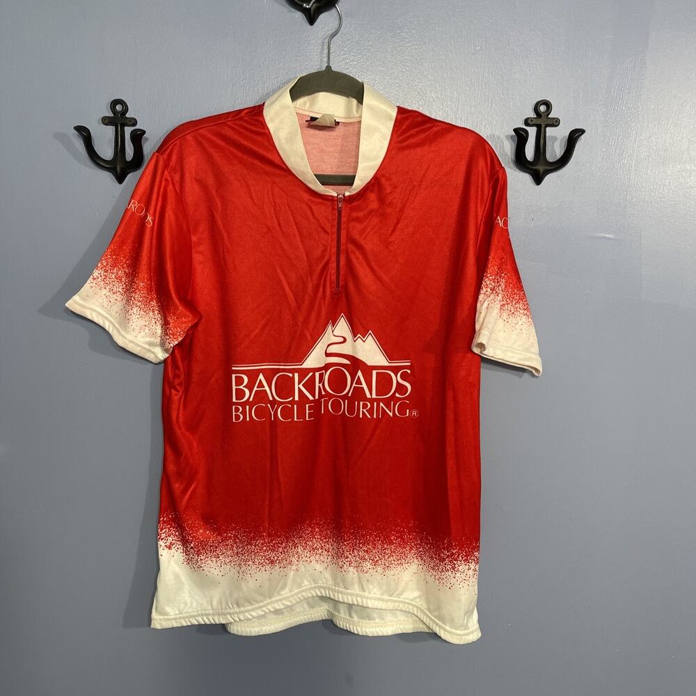 Pace Sportswear Backroads Bicycle Touring Shirt Red and White Size XL